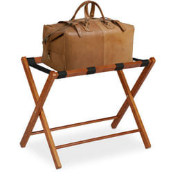 Portavaligie Pieghevole, Legno, hlp 54,5 x 66 x 44 cm, Borsoni, Bagagli, Hotel, Camera, Reggivaligie, Naturale - Relaxdays