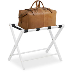 Portavaligie Pieghevole, Legno, hlp 54,5 x 66 x 44 cm, Borsoni, Bagagli, Hotel, Camera, Reggivaligie, Bianco - Relaxdays