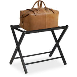 Portavaligie Pieghevole, in Legno, hlp 54,5 x 66 x 44 cm, Borsoni, Bagagli, Hotel, Camera, Reggivaligie, Nero - Relaxdays