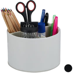 Relaxdays - Portapenne, Rotondo, 3 Scomparti, Organizer per Casa e Ufficio, in Similpelle, h x d: 11,5 x 16 cm, Crema