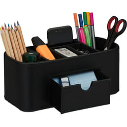 Relaxdays - Portamatite, Organizer per la Scrivania in Effetto Pelle, 7 Scomparti, h x l x p: 10,5 x 26 x 11,5 cm, Nero
