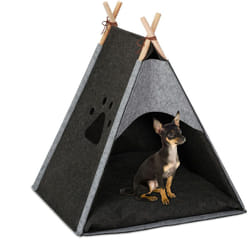 Relaxdays - Cuccia per Gatti, Tenda Tipi per Cani Piccoli, Feltro & Legno, con Cuscino, 70,5 x 59,5 x 59 cm, Grigio Scuro