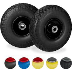 2 Ruote per Carrello Standard, in Gomma Antipanne, 3.00-4', Asse 20mm, max.100 kg, 260x85 mm, Nero - Relaxdays