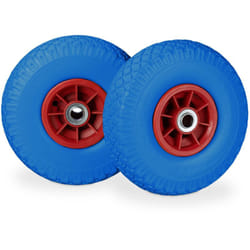 2x Ruote per Carriola, in Gomma Antipanne, 3.00-4', Asse 20mm, max.80 kg, 260 x 85 mm, Blu-Rosso - Relaxdays