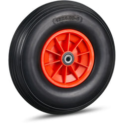 Ruota per Carriola 4.00-6, Gomma Piena e Cerchione in Plastica, 3 Adattatori, Antipanne, Max 100kg, Nero Rosso - Relaxdays