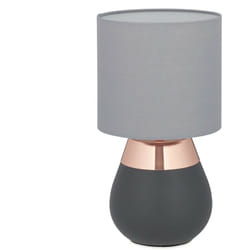 Relaxdays - Lampada da Comodino con Funzione Touch Regolabile, Moderna, 3 Livelli, E14, HxD: 32,5 x 18 cm, Grigio-Rame