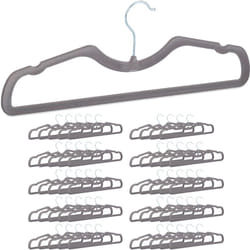 Set da 50 Grucce Appendiabiti, Rivestimento in Velluto, Appendini Antiscivolo, con Tacche Laterali, Grigio - Relaxdays