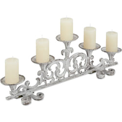 Relaxdays - Portacandele Antico, a 5 Bracci Candelabro, Shabby Chic, in Ghisa, Vintage, HxLxP: 20 x 59 x 9,5 cm, Bianco