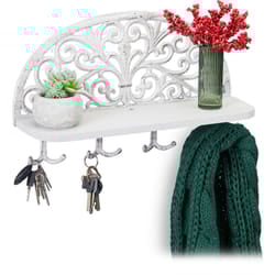 Relaxdays Appendiabiti da Parete con Mensola, Design Antico, 4 Ganci Doppi, Portaoggetti, Ghisa, 23x39x11,5 cm, bianco