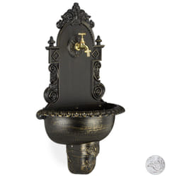 Relaxdays - Fontana xl Antica a Parete, con Rubinetto, Lavabo per Giardino, in Lega di Alluminio, hlp 75x44x22 cm, Nera