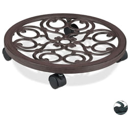 Relaxdays - Carrello Portavasi Rotondo, Metallo, Sottovaso da Interni ed Esterni Antico Diametro 38 cm, per Vasi, Marrone
