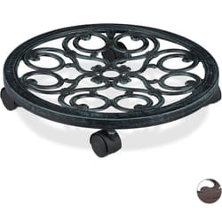 Relaxdays - Carrello Portavasi Rotondo, Metallo, Sottovaso da Interni ed Esterni Antico Diametro 38 cm, per Vasi, Verde