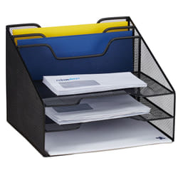 Relaxdays - Portadocumenti, Portaoggetti da Scrivania con 5 Scomparti, Portalettere Formato A4, Ufficio, 24x32x29 cm, nera