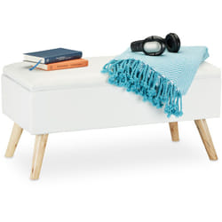 Relaxdays - Panca con Contenitore, Imbottita, Gambe in Legno, Cassapanca Foderata, hlp 39,5x79,5x39,5 cm, Bianco