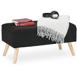 Relaxdays - Panca con Contenitore, Imbottita, Gambe in Legno, Cassapanca Foderata, hlp 39,5x79,5x39,5 cm, Nero