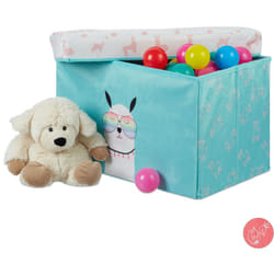 Relaxdays - Scatola Portaoggetti Pieghevole, Sgabello da Cameretta, da 33 l, con Lama, 31x32x32 cm, Turchese