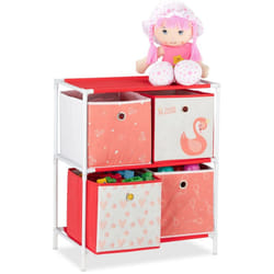 Relaxdays - Scaffale per Giocattoli con 4 Scatole, per Bambini Bambine Design Swan Princess hbt: 62x53x30 cm, Bianco/Rosso