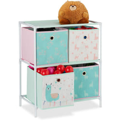 Relaxdays - Scaffale per Giocattoli con 4 Scatole, per Bambini & Bambine Design-Lama Armadio hlp 62x53x30 cm, Multicolore