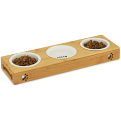 Relaxdays - Ciotola Rialzata, Scodella Ceramica, Acqua & Cibo, Lavabili in Lavastoviglie, Cani & Gatti, Tripla, naturale