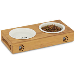 Relaxdays - Ciotola Rialzata, Scodella Ceramica, Acqua & Cibo, Lavabili in Lavastoviglie, Cani & Gatti, Doppia, naturale