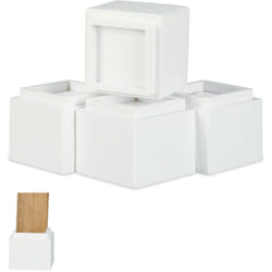 Relaxdays Set di 4 Rialzi per Mobili, Aumento in Altezza di 8,5 cm per Tavoli, Sedie, HxLxP: 10 x 11,5 x 11,5 cm, Bianco