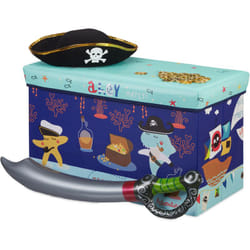 Pouf per Bambini, Contenitore per Giocattoli Pieghevole, Bimbi e Bimbe, Salvaspazio,Caccia al Tesoro,blu scuro - Relaxdays