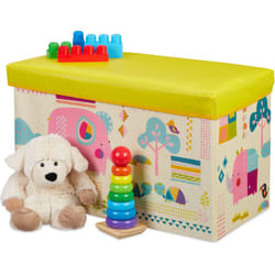 Pouf per Bambini, Contenitore per Giocattoli, Pieghevole, per Bimbi e Bimbe, Salvaspazio, Animali, colorato - Relaxdays