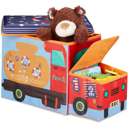 Relaxdays - Sgabello Bambini Contenitore Giocattoli con Scomparto, Pieghevole & Salvaspazio, Sea Life, 50 l, Blu