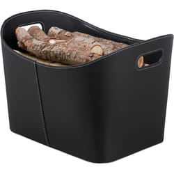 Relaxdays - Cesto Portalegna xl, per Camino, Borsa in Similpelle, Stabile, con Manici, Legname, Ovale, Trasportabile, Nero