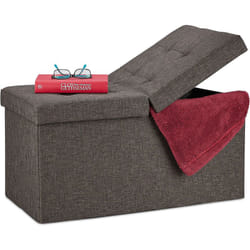 Contenitore Pouf, Capiente Panca Imbottita, Cassapanca con Coperchio Pieghevole, Camera & Sala, in marrone - Relaxdays