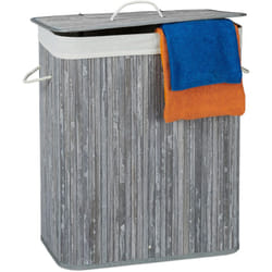 Relaxdays - Cesto Portabiancheria Rettangolare con Coperchio, 95 l, Organizer con 2 scomparti, Pieghevole in Bambù, Grigio