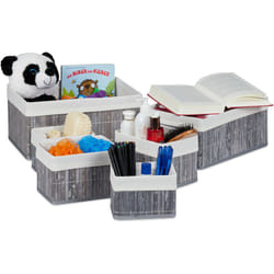 Relaxdays Cestini Portaoggetti in Set da 6, Fodera in Tessuto, Bambù, Contenitore Bagno o Armadio, Porta Giochi, Grigio