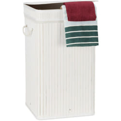 Cesto Portabiancheria Bambù, Pieghevole, con Manici e Coperchio, Sacco Interno, 70 l, HxØ: 63x36 cm,Bianco - Relaxdays