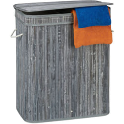 Relaxdays Cesto Portabiancheria con Coperchio, 2 Scomparti, Contenitore Panni, Traspirante, 95 Litri, Bambù, Grigio