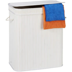 Relaxdays Cesto Portabiancheria con Coperchio, 2 Scomparti, Contenitore Panni, Traspirante, 95 Litri, Bambù, Bianco