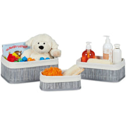 Relaxdays - Cestino Portaoggetti, Pratico Set da 3, Fodera in Tessuto, Bambù, Rettangolare, Bagno, Giochi, Grigio
