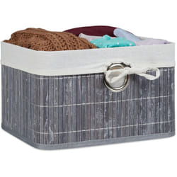 Relaxdays - Cestino Portaoggetti, Fodera in Tessuto, Bambù, Rettangolare, Bagno, Giochi, hlp 20x31x31 cm, Grigio