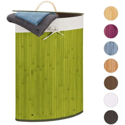 Relaxdays - Cesta Porta-Biancheria Angolare in Bambù, 60 l, Pieghevole, con Coperchio, Sacco, 65,5x49,5x37 cm, Verde