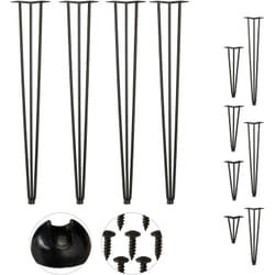 Relaxdays - Hairpin Legs, Set da 4, 3 Aste, Metallo, Gamba Tavolo a Forcella, Sgabello Tavolo e Armadio, Alte 86 cm , Nero
