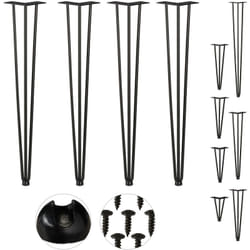 Hairpin Legs, Set da 4, 3 Aste, Metallo, Gamba Tavolo a Forcella, Sgabello Tavolo e Armadio, Alte 71 cm , Nero - Relaxdays