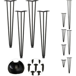 Hairpin Legs, Set da 4, 3 Aste, Metallo, Gamba Tavolo a Forcella, Sgabello Tavolo e Armadio, Alte 60 cm , Nero - Relaxdays