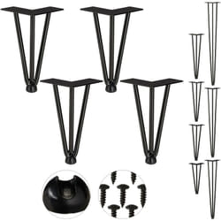 Hairpin Legs, Set da 4, 3 Aste, Metallo, Gamba Tavolo a Forcella, Sgabello Tavolo e Armadio, Alte 20 cm , Nero - Relaxdays