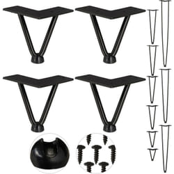 Relaxdays Gambe da Tavolo, Set da 4, 2 Aste, Metallo, Piedi Mobili a Forcella per Sgabello Tavolo Armadio H: 10 cm, Nero