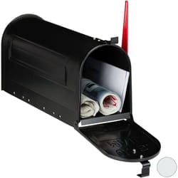 Relaxdays Cassetta Postale Americana, Vintage, US Mailbox, Scomparto Giornali, Bandiera Rossa, 22x16x48 cm, Color Nero