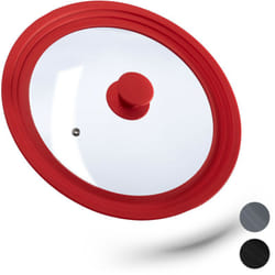 Relaxdays - Coperchio Universale in Vetro, con Bordo in Silicone per Pentole & Padelle 26-30 cm, HxD: 5 x 31,5 cm, Rosso