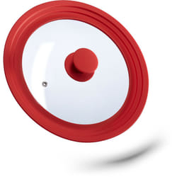 Coperchio Universale in Vetro, con Bordo in Silicone per Pentole & Padelle 22-26 cm, HxD: 5 x 27,5 cm, Rosso - Relaxdays
