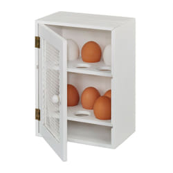 Relaxdays - Portauovo, per 12 Uova, Stile Rustic, da Poggiare, Legno & Metallo, Armadietto Portauova,25x18x12 cm, bianco