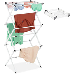 Stendibiancheria, Pieghevole, Verticale, 11 Aste, Salvaspazio, Stendino a Torre Compatto, Metallo, bianco - Relaxdays