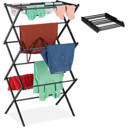 Stendibiancheria, Pieghevole, Verticale, 11 Aste, Salvaspazio, Stendino a Torre Compatto, Metallo, nero - Relaxdays