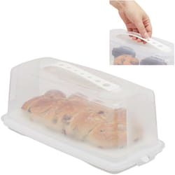 Relaxdays - Contenitore per Dolci, Rettangolare, con Manico, per Plum-Cake & Torte HxLxP: 15x37x16 cm, Bianco/Trasparente